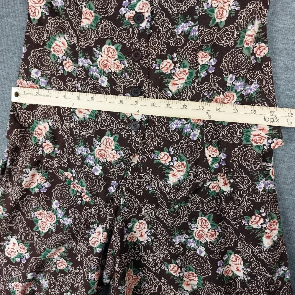 JAMIE BROOKE WOMENS VINTAGE BROWN PINK ROSE FLORAL ROMPER JUMPSUIT SHORTS SZ M